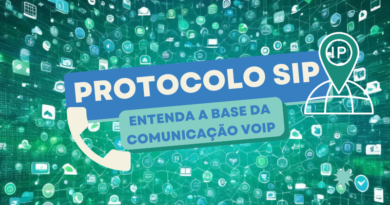 Imagem de banner representando o Protocolo SIP, comunicação digital e VoIP em um ambiente corporativo